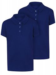 Girls Cobalt Blue Scallop School Polo Shirt 2 Pack