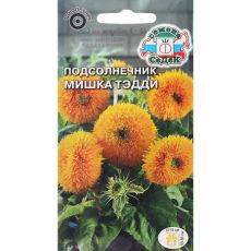 7688388 Семена цветов цветок Подсолнечник Мишка Тэдди (масличный, карликовый, махровый, ярко-желтый)