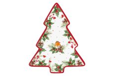Блюдо, 20,5х25,5 см, фарфор P, белое, с красным кантом, Елочка, Christmas Berries, 62619