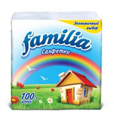 Бумажные салфетки Familia 24х23 см, 1 слой, 100 шт