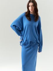 Джемпер oversize с разрезами, B3119/masmavi