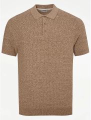 Brown Textured Knitted Polo Top