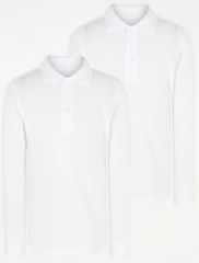 White Regular Fit Long Sleeve School Polo Shirts 2 Pack