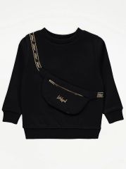 Black Bag Pocket Slogan Sweatshirt