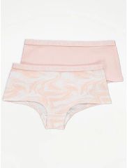 Light Pink Ribbed Marble Short Knickers 2 Pack