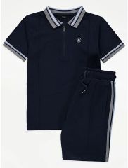 Navy Future Vibes Striped Polo Shirt and Shorts Outfit