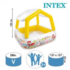 УЦЕНКА Бассейн надувной детский INTEX «Домик» 57470NP, 157×157×122 см, с навесом, 280 л, от 2 лет