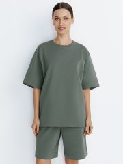 OmD 1453С Футболка женская OVERSIZE, CO+EL Omsa Футболка Militari (Зеленый)