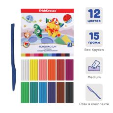 4716438 Пластилин 12 цвета, 180 г, ErichKrause Monsters, со стеком