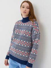 Свитер женский 5232-41292 индиго/белый/нежный персик/алый VAY