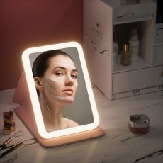 Кожаное складное косметическое зеркало со светодиодной подсветкой для макияжа