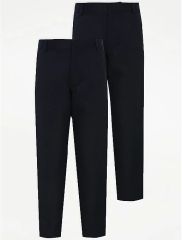 Boys Navy Slim Leg School Trousers 2 Pack