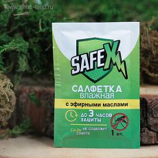 ЦЕНА ЗА 30 ШТ! 4239449 Влажная салфетка от комаров на основе натуральных эфирных масел, SAFEX 1 шт
