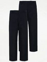 Boys Navy Longer Length Slim Leg School Trouser 2 Pack