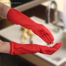 3565808 Перчатки хозяйственные резиновые Доляна, размер M, 38 см, длинные манжеты, 90 гр, цвет красный