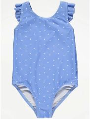 Blue Spot Print Frill Swimsuit