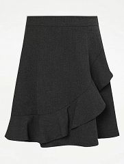 Girls Grey Frill Flippy School Skirt