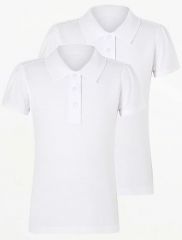 Girls White Slim Fit Scallop School Polo 2 Pack