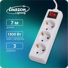 2791283 Удлинитель Luazon Lighting, 3 розетки, 7 м, 10 А, 1300 Вт, 3х0.75 мм2, с з/к, с выкл., Б