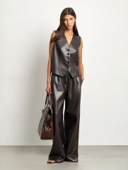Брюки широкого кроя из экокожи, D401/chestnut