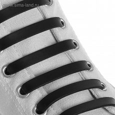 1738937 Набор шнурков для обуви, 6 шт, силиконовые, плоские, 13 мм, 9 см, цвет чёрный