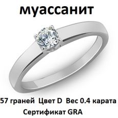 Кольцо с муассанитом родированное серебро 925*
