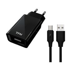 7819925 Сетевое зарядное устройство TFN, USB - 1 А, кабель microUSB 1 м, черное