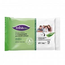 029392 Витэкс Fresh Like. Влажные салфетки ОЧИЩАЮЩИЕ для всей семьи, сок алоэ и вит.Е,15 шт