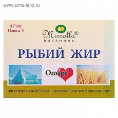 4241230 Рыбий жир пищевой Mirrolla с пшеницей, облепихой и шиповником, 100 капсул по 0,37