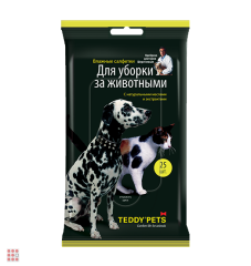 Влажные салфетки Teddy Pets для уборки за животными, 25шт