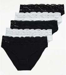 Lace Trim High Leg Knickers 5 Pack