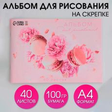 Альбом для рисования на скрепках А4, 40 листов «Макаруны» (мелованный картон 160 гр бумага 100 гр). Арт: 9403305