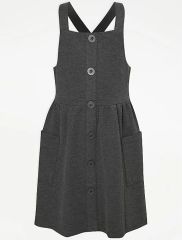 Girls Grey Button School Pinafore Dress