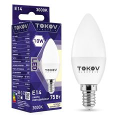 ЦЕНА ЗА 2 ШТ! 10402001 Лампа светодиодная TOKOV ELECTRIC, 10 Вт, С37, 3000 К, Е14, 176-264В
