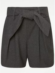 Girls Grey Tie Waist School Shorts