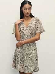 514699 ZARINA Платье бежевый абстракция