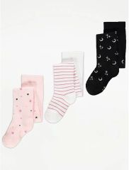 Assorted Moon and Stars Cotton Rich Tights 3 Pack