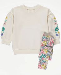 Floral Embroidered Sweatshirt and Leggings Outfit