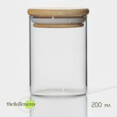 9292711 Баночка секлянная для сыпучих продуктов с бамбуковой крышкой BellaTenero «Эко», 200 мл, 6,5×8,5 см
