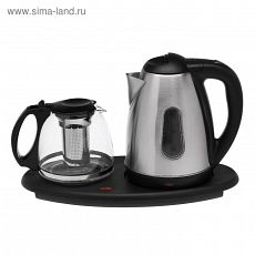 3836621 Набор чайный LuazON LSK-1809, 1500 Вт, 1.8 л, металл, заварочный чайник 1.1 л, серебристый платформа нагревается
