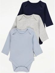 Navy Assorted Long Sleeve Bodysuits 3 Pack