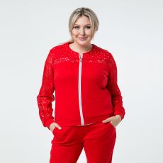 Костюм, трикотаж, брюки, кардиган, красный