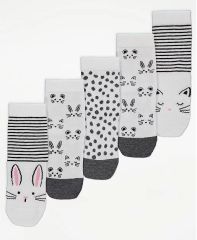 Bunny Print Ankle Socks 5 Pack