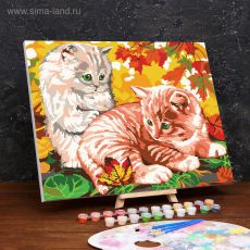 4971862 Картина по номерам на холсте с подрамником «Котята в листве» 40×50 см