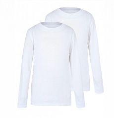 Boys White Crew Neck Long Sleeve School T-Shirt 2 Pack