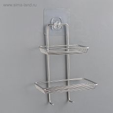 4563584 Мыльница 2-х ярусная на липучке, 2 крючка, 14,5×10×21 см