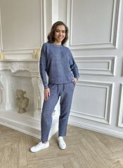 SF-704501 Женский комлпект из трикотажного свиттера и брюк с узором Sassofono Синий