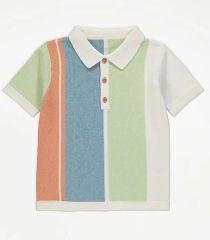 Pastel Striped Knitted Polo Top