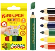 Набор цветных карандашей 6 цветов, укороченный и толстый корпус, дерево, 3+ Каляка-Маляка