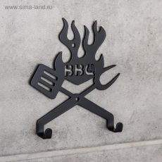 5417608 Вешалка интерьерная настенная на 2 крючка BBQ, для кухни, цвет чёрный